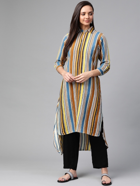 

Sangria Women Olive Green & White Striped High-Low Tunic