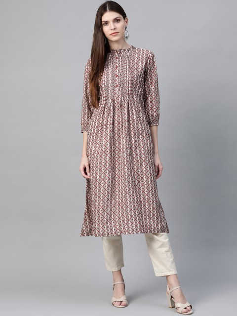 

Sangria Women Taupe & Maroon Printed A-Line Kurta