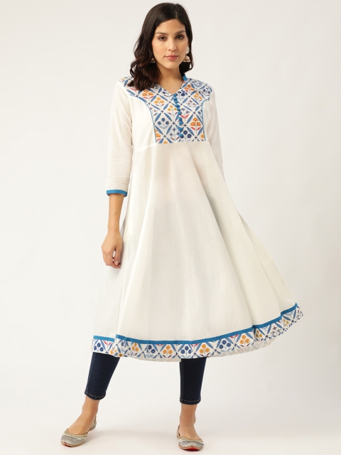 

Sangria Women White & Blue Yoke Design A-Line Kurta