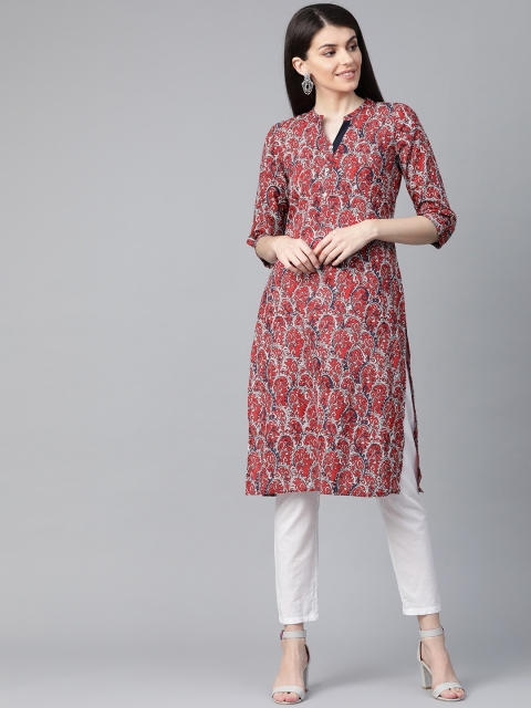 

Sangria Women Red & White Printed Straight Kurta