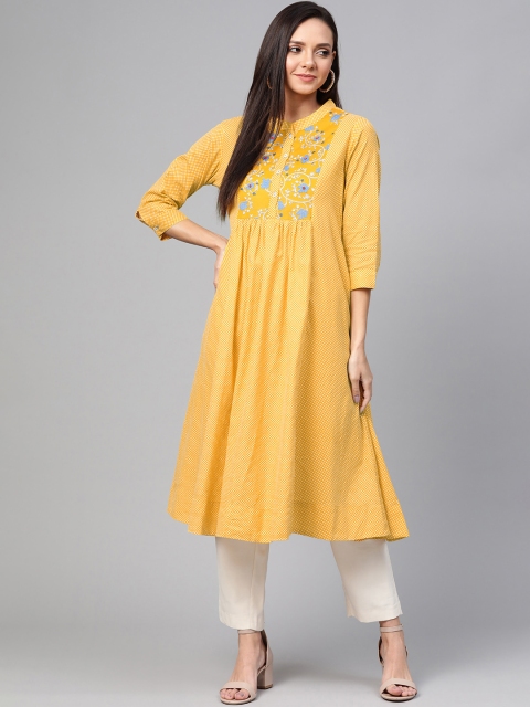 

Sangria Women Mustard Yellow & Off-White Printed Anarkali Kurta
