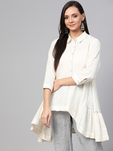 

Sangria Women Off White Solid High Low Tunic