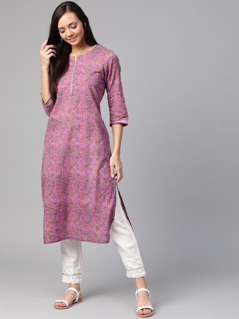 

Sangria Women Purple & Green Printed Straight Kurta