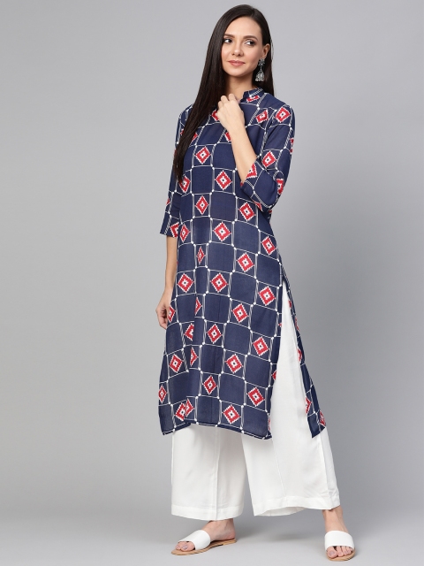 

Sangria Women Navy Blue & Red Printed Straight Kurta