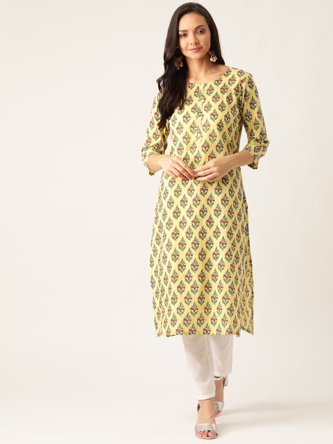 

Sangria Women Yellow & Green Printed Straight Kurta