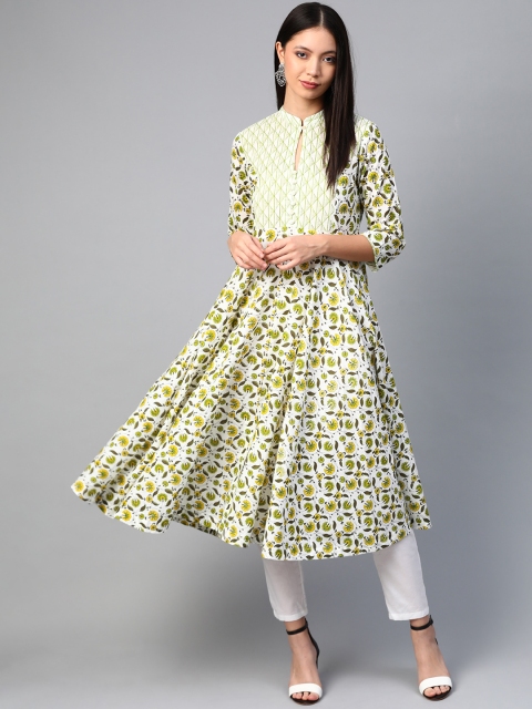 

Sangria Women White & Green Printed A-Line Kurta