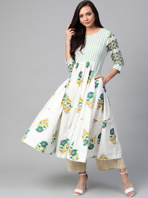 

Sangria Women White & Green Floral Printed Anarkali Kurta