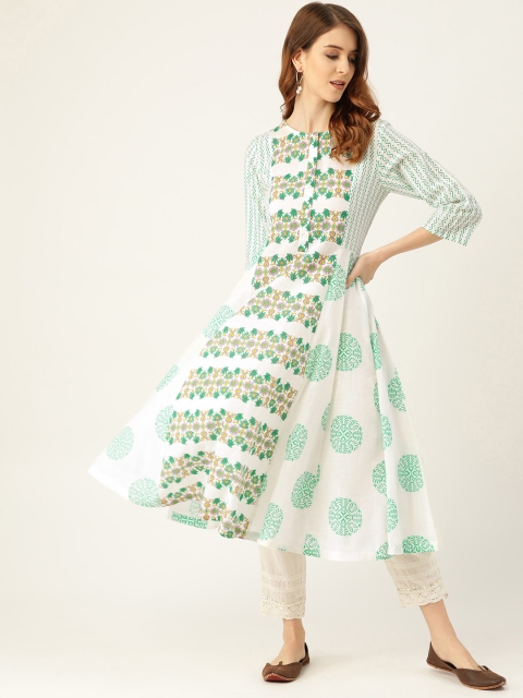 

Sangria Women Off-White & Green Printed A-Line Kurta