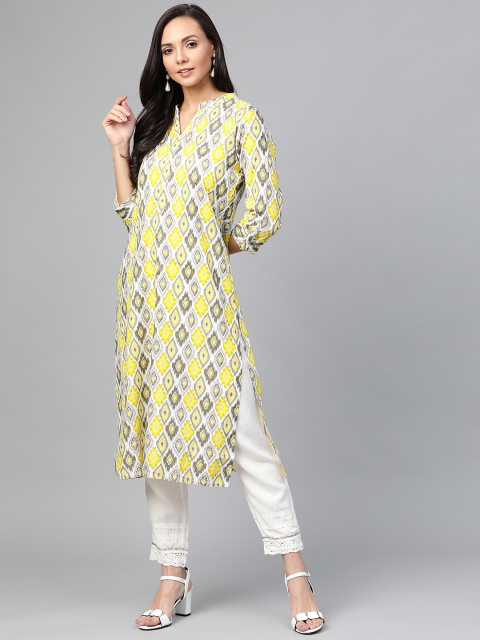 

Sangria Women Yellow & Grey Printed Straight Kurta