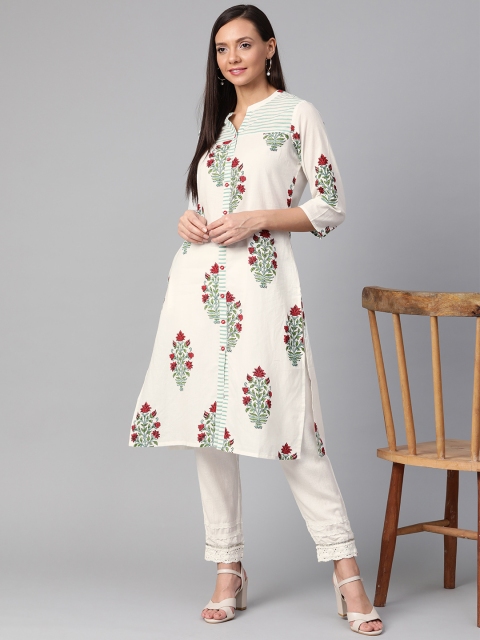 

Sangria Women Off-White & Red Printed Straight Kurta
