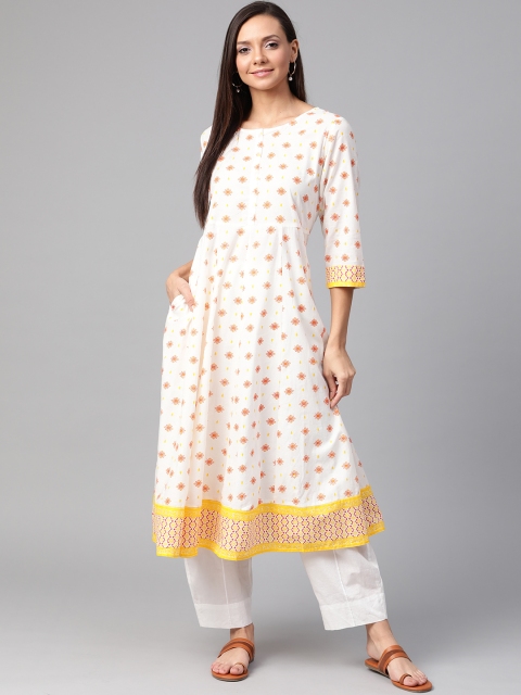 

Sangria Women White & Orange Indie Printed Anarkali Kurta
