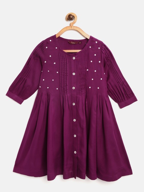 

Sangria Girls Purple Embroidered Pleated A-Line Kurta