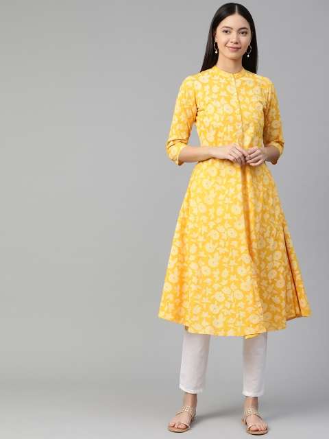

Sangria Women Yellow & White Printed A-Line Kurta