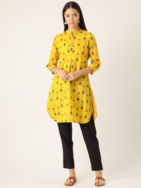 

Sangria Women Yellow & Charcoal Grey Printed Straight Kurta