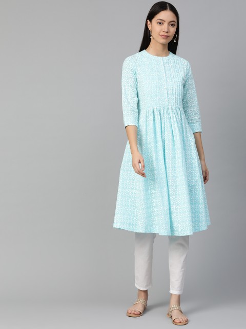 

Sangria Women Blue & White Printed A-Line Kurta