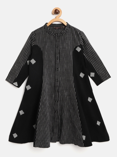 

Sangria Girls Black & White Striped A-Line Kurta With Embroidered detail
