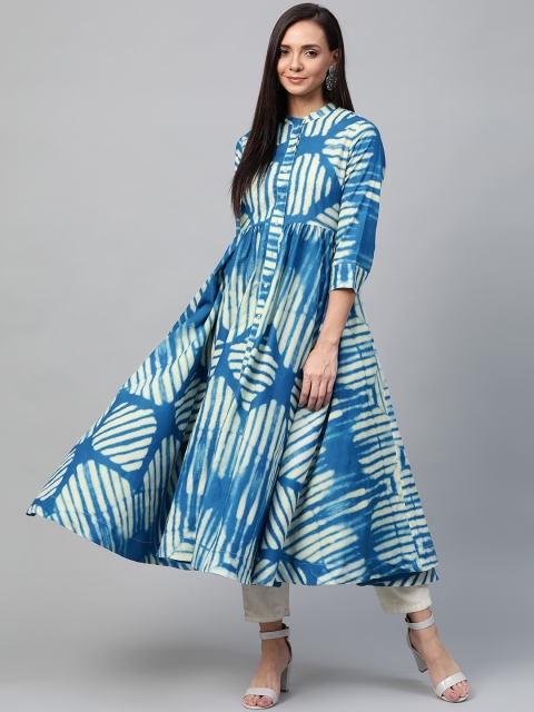 

Sangria Women Blue & Cream-Coloured Geometric Print Anarkali Kurta