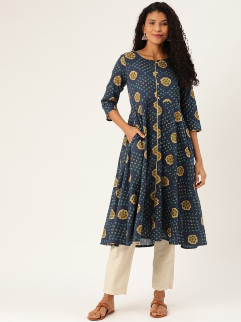 

Sangria Women Navy Blue & Beige Bandhani Printed Anarkali Kurta