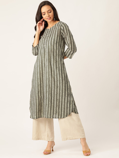 

Sangria Women Grey & Beige Printed Straight Kurta