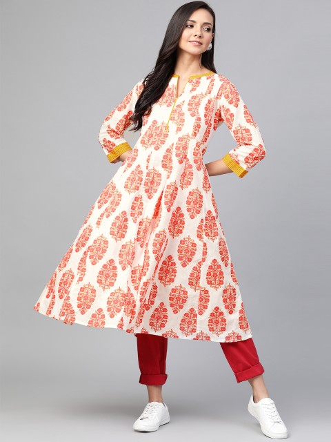 

Sangria Women Off-White & Pink Ethnic Print A-Line Kurta