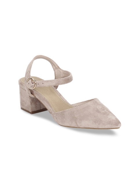 

Truffle Collection Women Pink Solid Velvet Finish Block Heels
