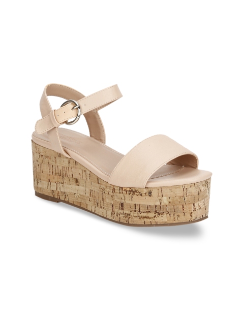 

Truffle Collection Women Peach-Coloured Solid Flatform Heels