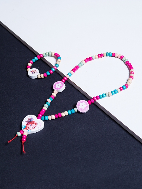 

Golden Peacock Girls Pink & Blue Heart Round-Shaped Beaded Jewellery Set