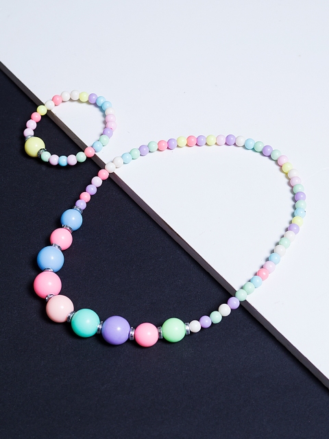 

Golden Peacock Girls Pink & Blue Pearl Beaded Jewellery Set