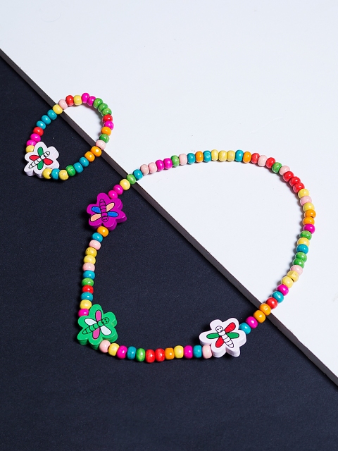 

Golden Peacock Girls Pink & Yellow Butterfly Shaped Beaded Jewellery Set