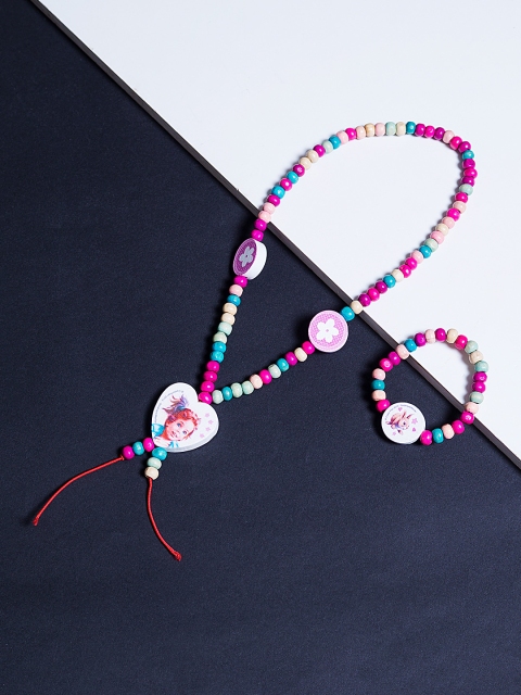 

Golden Peacock Girls Purple & Blue Heart-Round Shaped Beaded Jewellery Set