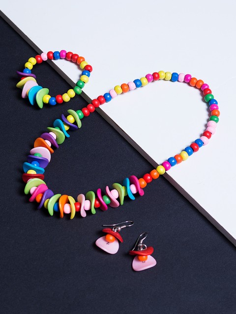 

Golden Peacock Girls Red & Yellow Beaded Jewellery Set