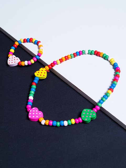 

Golden Peacock Girls Pink & Yellow Heart Shaped Beaded Jewellery Set
