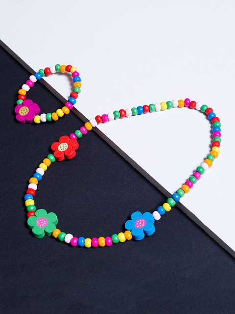 

Golden Peacock Girls Pink & Yellow Flower Shaped Beaded Jewellery Set