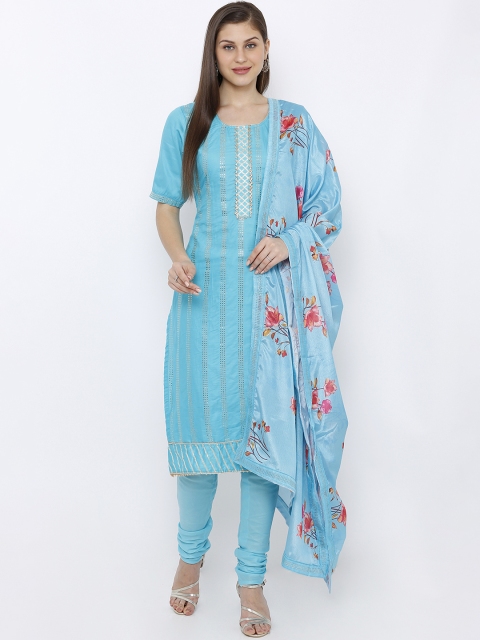 

SALWAR STUDIO Turquoise Blue Cotton Blend Unstitched Dress Material