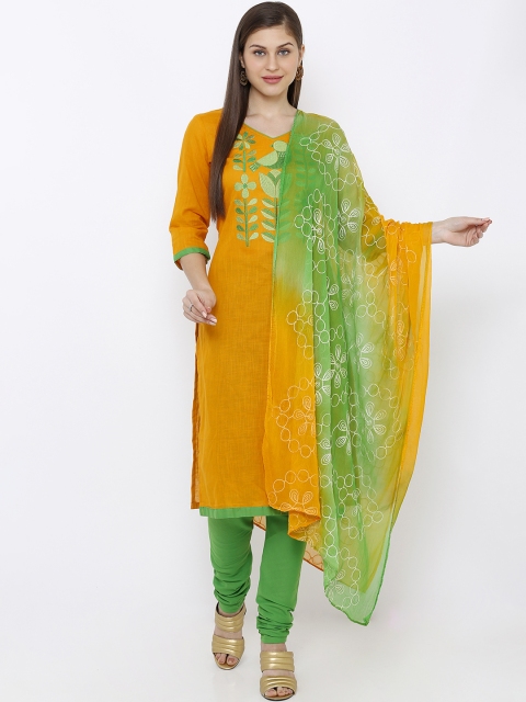 

SALWAR STUDIO Yellow & Green Pure Cotton Unstitched Dress Material