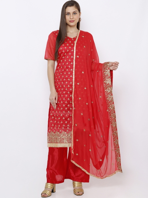 

SALWAR STUDIO Red Cotton Blend Unstitched Dress Material