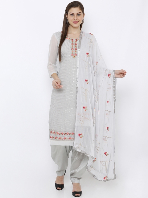 

SALWAR STUDIO Grey Poly Georgette Unstitched Dress Material