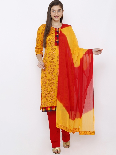 

SALWAR STUDIO Yellow & Red Pure Cotton Unstitched Dress Material