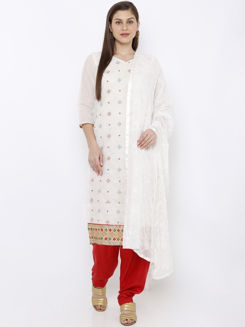 

SALWAR STUDIO White & Red Cotton Blend Unstitched Dress Material