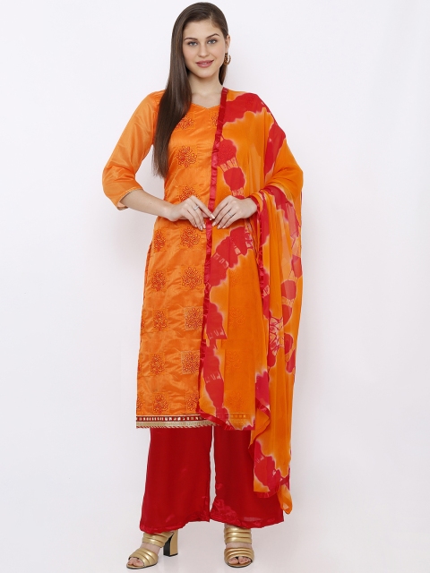 

SALWAR STUDIO Orange & Red Cotton Blend Unstitched Dress Material