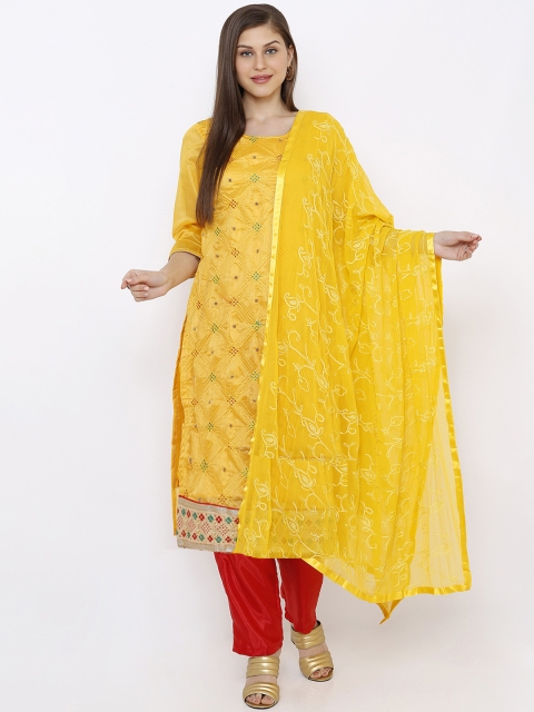 

SALWAR STUDIO Yellow & Red Cotton Blend Unstitched Dress Material