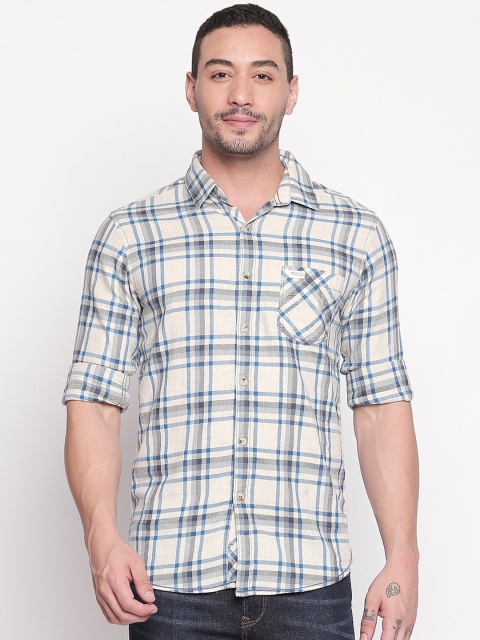 

Mufti Men Off-White & Blue Slim Fit Checked Casual Shirt