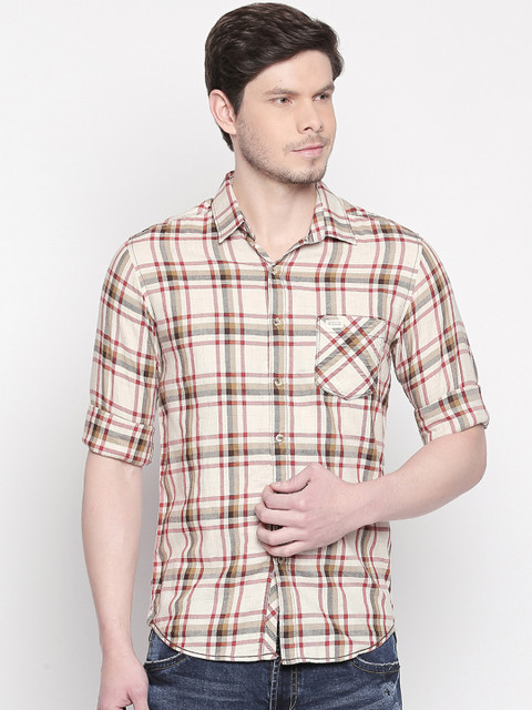 

Mufti Men Beige & Grey Slim Fit Checked Casual Shirt