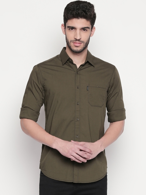 

Mufti Men Olive Green Slim Fit Solid Casual Shirt