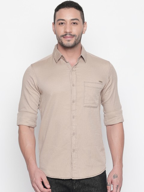 

Mufti Men Khaki Slim Fit Solid Casual Shirt