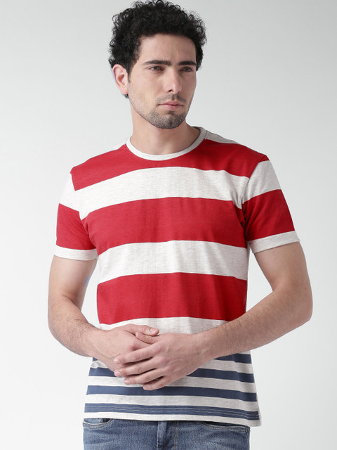 

Moda Rapido Ecru Melange & Red Striped T-shirt, Grey melange