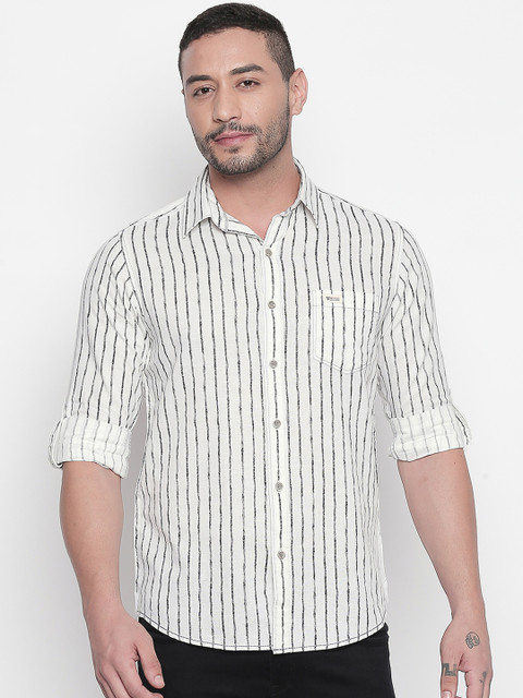 

Mufti Men White & Black Slim Fit Striped Casual Shirt
