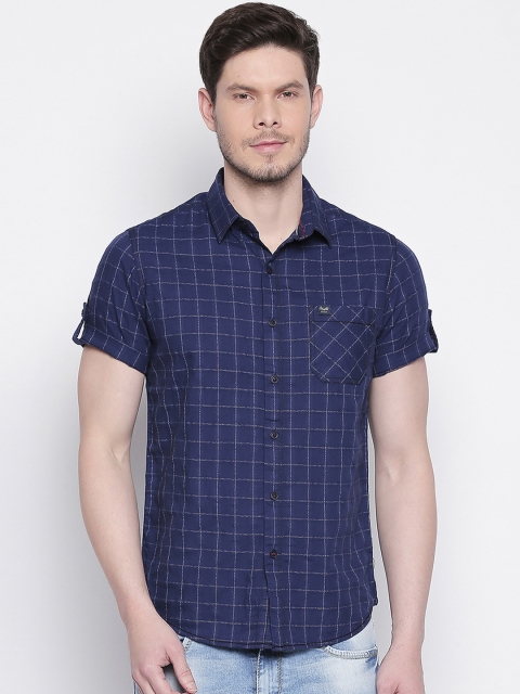 

Mufti Men Navy Blue Slim Fit Checked Casual Shirt