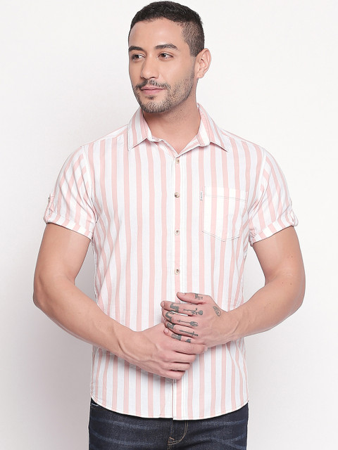 

Mufti Men White & Pink Slim Fit Striped Casual Shirt