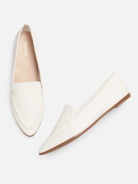 

ALDO Women Off-White Solid Leather Loafers